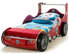 Formula 1-style red racing car bed is a must-have for your budding Lewis Hamilton! This fun and funky bed has simulated racer graphics, alloy wheels with chunky tyres and headlights that actually work! 