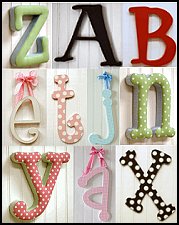 Spell your child's name or a special message with wall Letters. Gingham, polka dot and stripe fabrics in fun colors. Jazz up a door or wall with our whimsical wooden wall letters. Personalize your child's room with our wooden hand painted capital letters. Spell names, words or phrases.